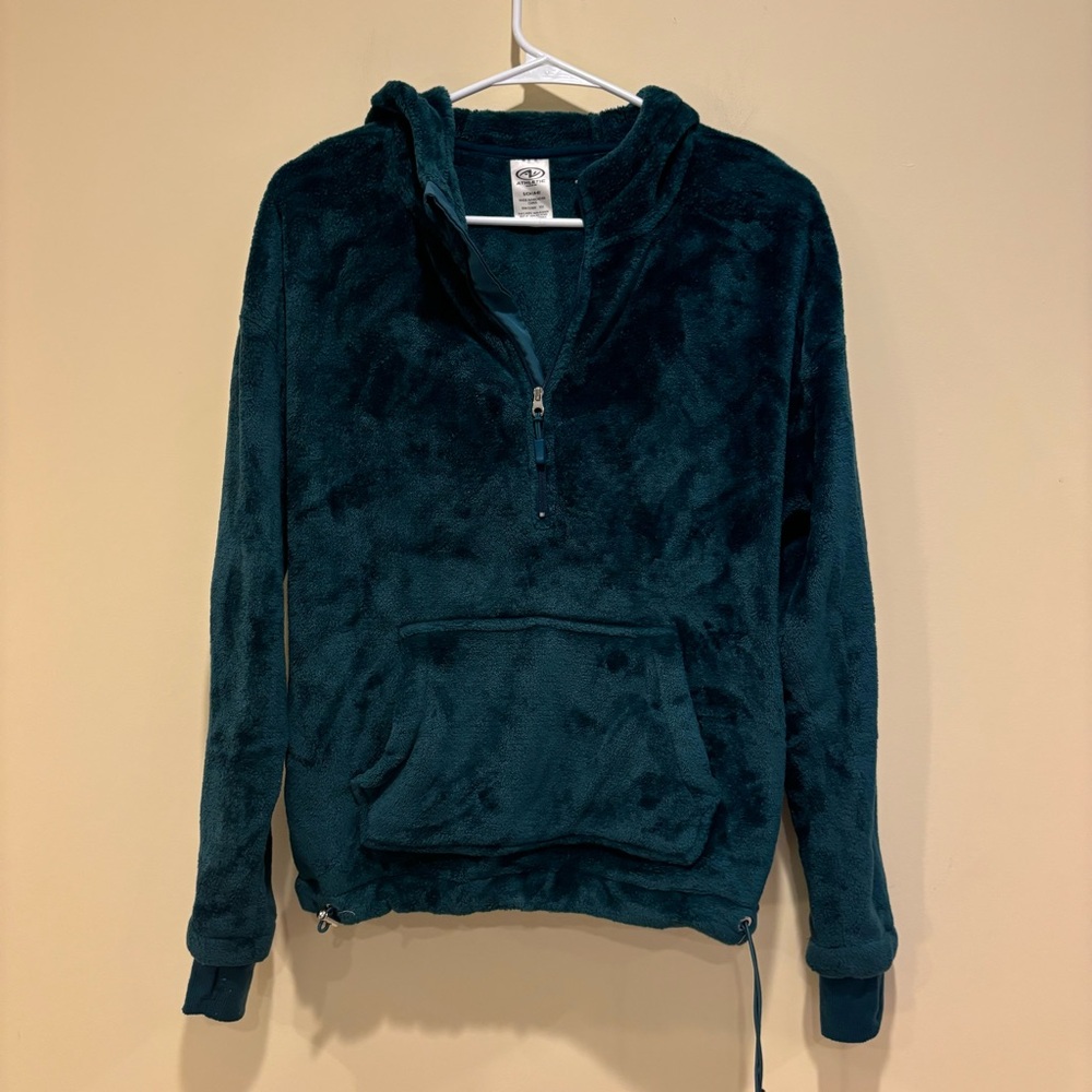 Athletic Works Teal Fuzzy Quarter-Zip Pullover Hoodie | Size S